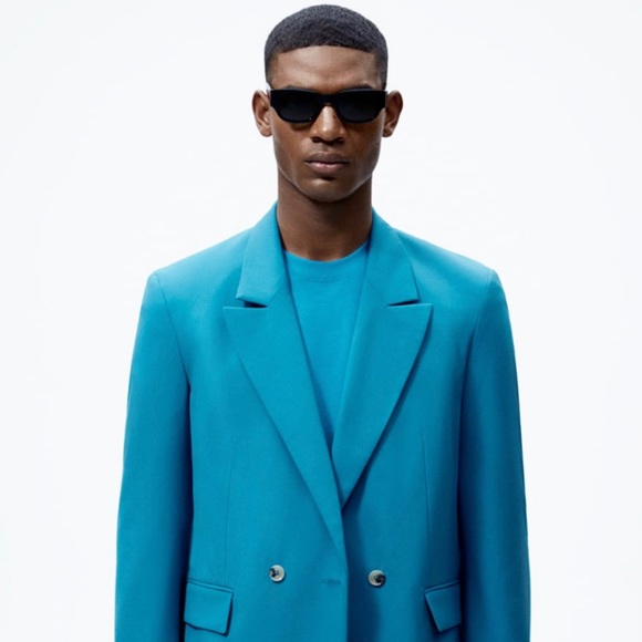 Zara - Double Breasted Blue Suit Jacket - Picture 3 of 4